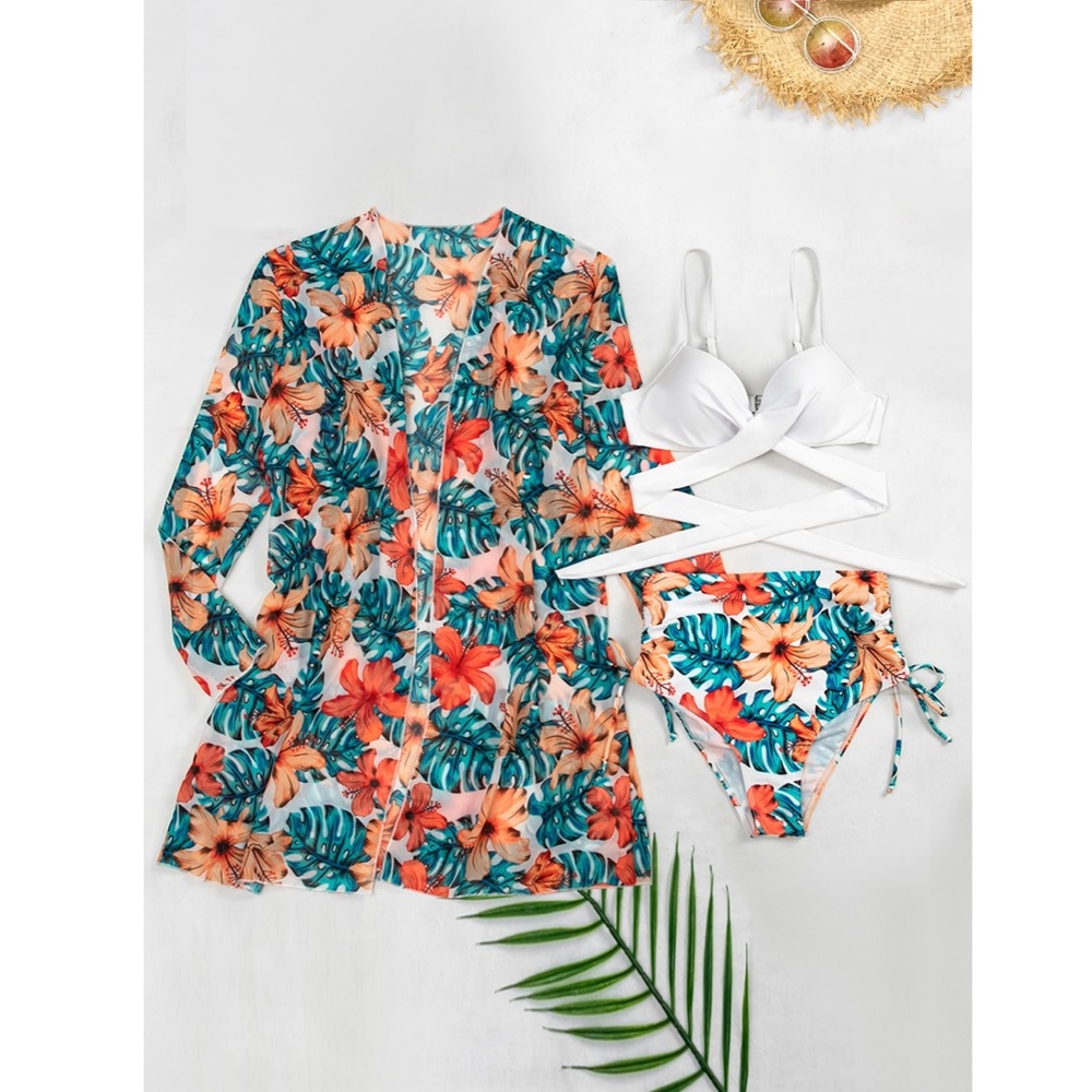 3 Piece Tropical Print Swimwear Set - Picture 2 of 9
